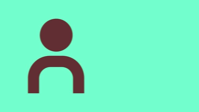 A minimalist illustration of a person icon on a green background with maroon color.