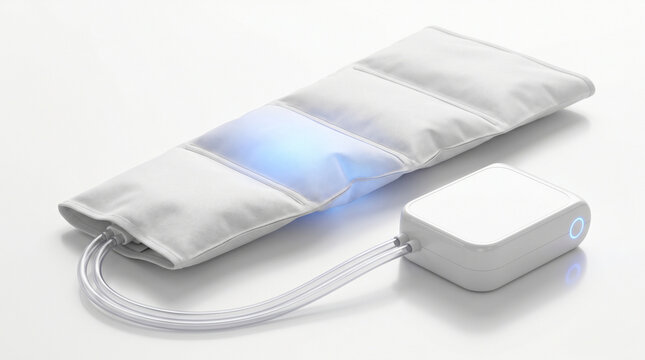 Electric heating pad with a modern design and a separate control unit on a white background