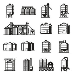 Set of agricultural grain silo and storage facility icons with agriculture © Tawhitul