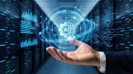 Fototapeta premium Artificial intelligence core software enables digital transformation with data exchange and automation through api in technology innovation