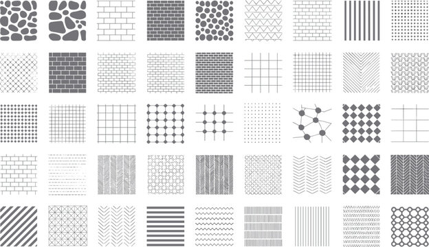 Collection of forty geometric patterns and textures in gray and white