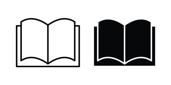 Book open icon design pack in black colour. icon drawings