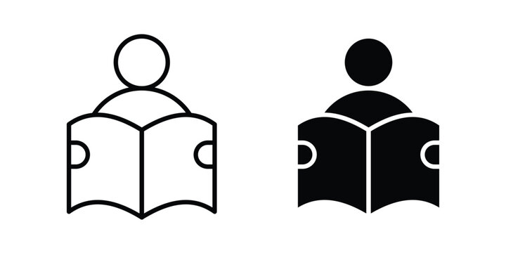 Book open reader icon design pack in black colour. icon drawings