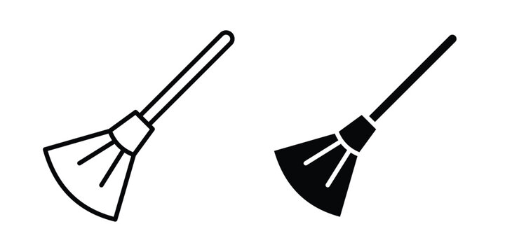 Broom icon design pack in black colour. icon drawings