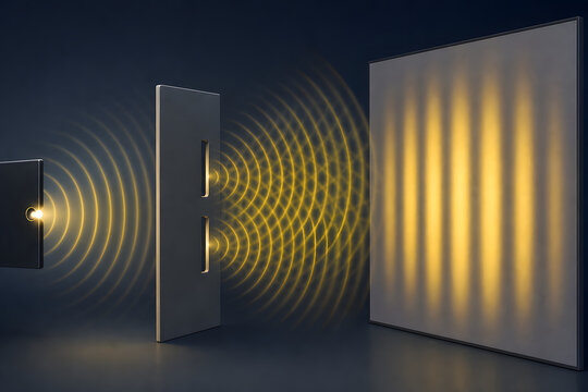 Double slit light interference pattern on screen