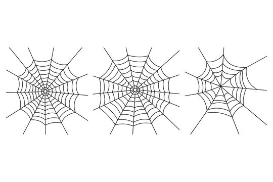Set of three black spider web on white background cobweb