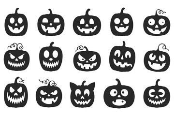 Obraz premium Set of fifteen black silhouette jack-o'-lantern for halloween