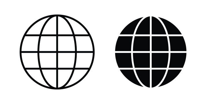 Globe icon design pack in black colour. icon drawings