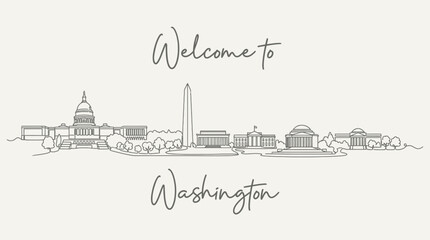 Obraz premium Washington DC Skyline Illustration - Welcome Text, Monuments