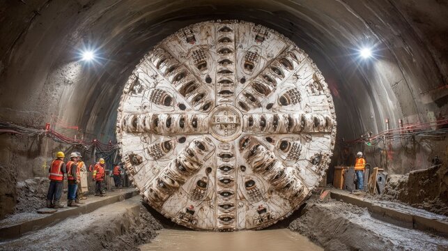 Massive Tunnel Boring Machine Engaged in Subterranean Excavation for New Infrastructure Project