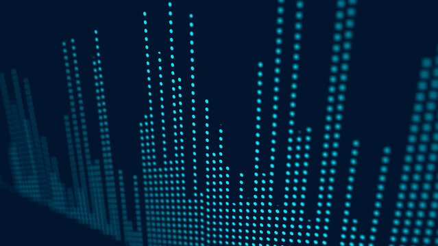 Volume chart with volatility indicator and data dot line representing financial investment performance, abstract futuristic digital stock market, concept economic growth strategy