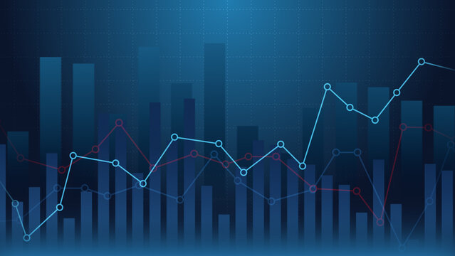 Market stock financial graph with uptrend line and bar chart, value index invest business economic statistic, computer information diagram futuristic exchange