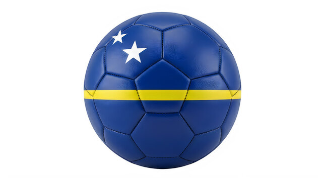A high resolution three dimensional rendering of a professional soccer ball featuring the blue and yellow flag design of Curacao Isolated on transparent background