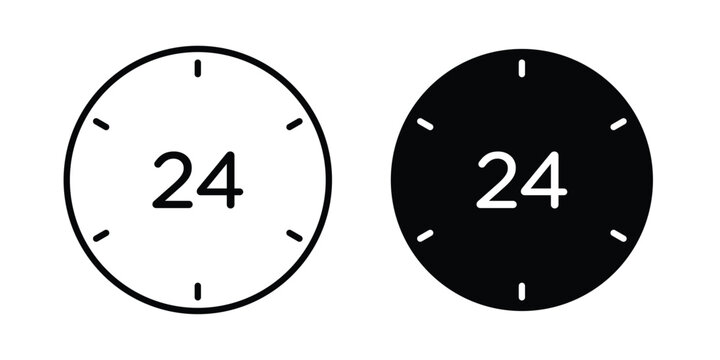 Time twenty four icon design pack in black colour. icon drawings