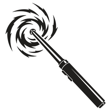 Black silhouette of a drill bit rotating in a clockwise direction with a spiral motion effect isolated on transparent background