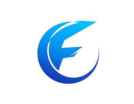 Abstract Blue Letter F Symbol in Circular Shape on Light Gray Background