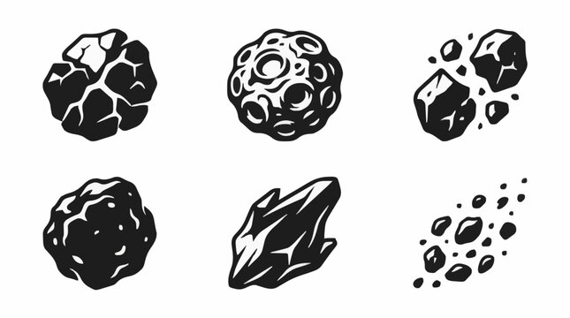 Fractured asteroid and meteoroid fragment icon collection