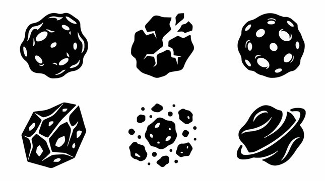Minimalist asteroid and cratered moon icon collection