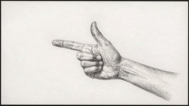 Black white drawing hand pointing something there background behind black white drawing hand. hand pointing so