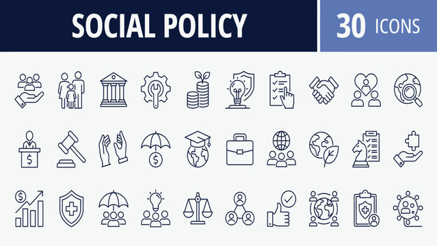 Set of social policy line icons minimalist vector design elements for web and mobile apps