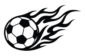 Fototapeta premium Black and white soccer ball with burning fire flames icon Vector