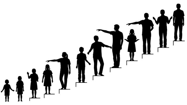 Stair Height Reference Pose Silhouettes Collection Set Isolated on White Background Vector Illustration