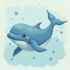 Naklejka premium Playful Blue Dolphin Illustration with Bubbles in Underwater Ocean Setting