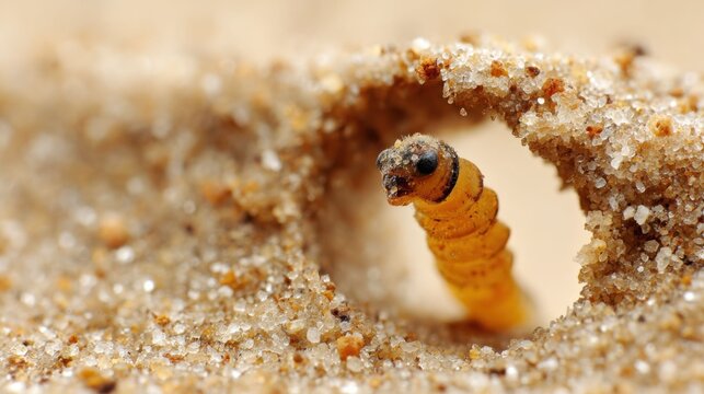 Antlion larva patiently waits in its conical sand pit trap for prey