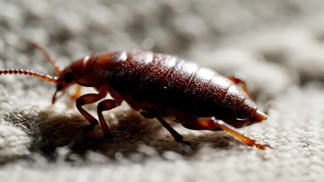 Close Up Of A Brown Bed Bug Crawling On Fabric