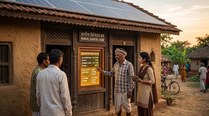 Fototapeta premium Rural Digital Hub in India with Solar Energy and Information Kiosk