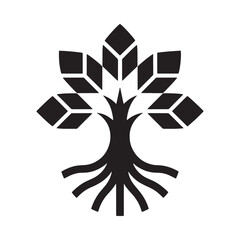 Stylized Tree Silhouette With Geometric Leaves On White Background © MstLaila