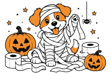 Cute puppy dog dressed as a mummy for halloween Vector © belal