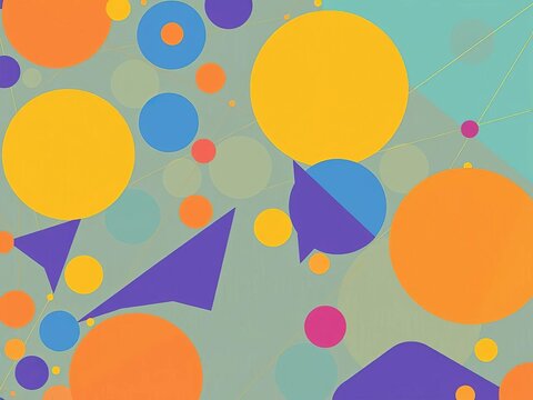 Geometric vector illustration with round triangle shapes, lines, and circles forming a dynamic pattern, geometric shapes, rounded triangles