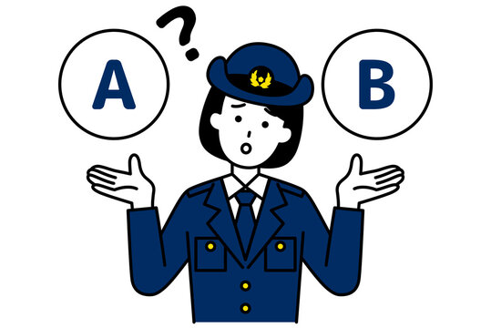 AとBの選択肢を迷っている女性警察官
