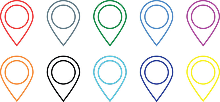 Colorful location pin collection vector illustration featuring map marker signs in multiple colors navigation symbols GPS destination pointers and travel graphic elements set