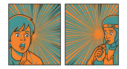 Obraz premium A woman reacts with surprise on a holiday summer day under the bright blue sky