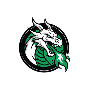 Aggressive Dragon Mascot Logo Breathing Green Fire Illustration.