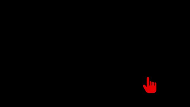 hand mouse pointer clicking video  animation on black background,Animation of a looping finger shaped mouse pointer with transparent background 