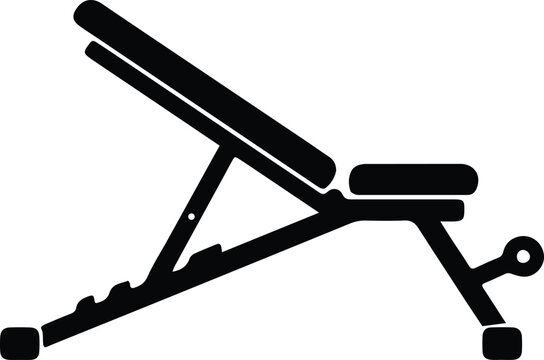 Adjustable Workout Bench Silhouette: Solid Black Vector Illustration of Incline Weight Bench for Gym and Fitness.