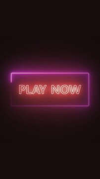 Play now button animation with neon glow. Play now button digital media symbol. Play now button technology interface graphic on black.