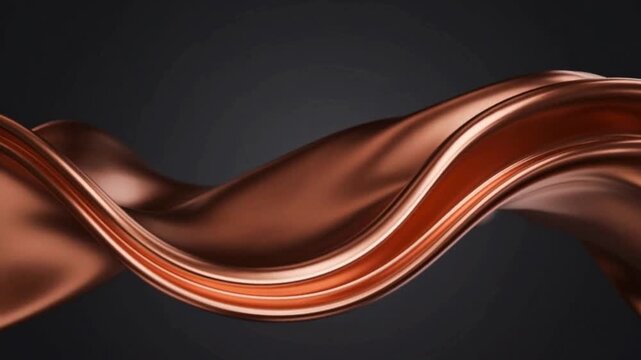 Abstract 3D Render of Wavy Liquid Bronze and Copper Metal Flowing Seamlessly Against a Dark Black Background as an Elegant Luxury Motion Graphic Texture