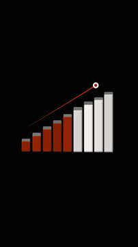 Bar chart animation with red and white. Bar chart ascending size transition. Bar chart business statistics graphic on black background.