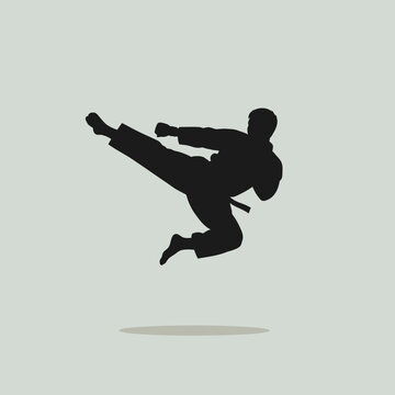 Karate Athlete Performing High Kick - Silhouette Illustration