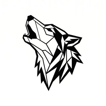 Howling wolf head side profile vector, geometric wolf mascot line art illustration