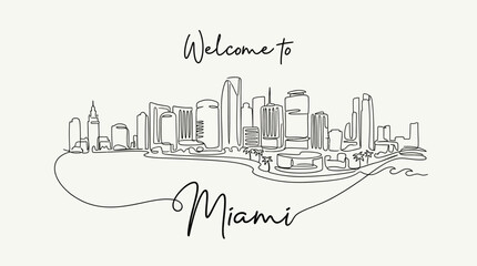 Fototapeta premium Miami Skyline Illustration - Welcome to Florida, Artistic Line Art