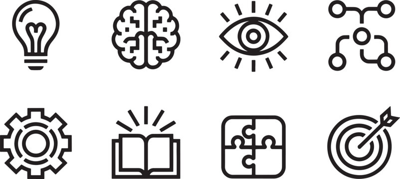 Business and learning lightbulb brain eye gear puzzle target