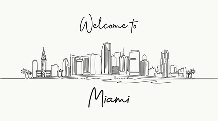 Fototapeta premium Miami Florida Skyline Hand Drawn Illustration, Minimalist Architecture