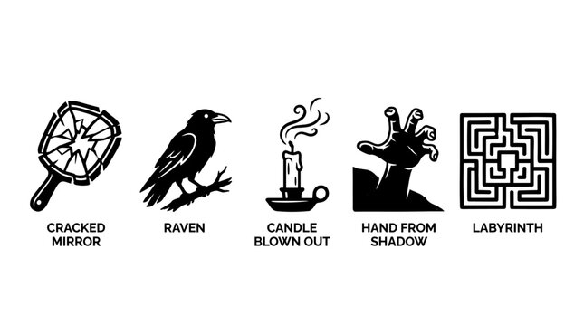 Set of Spooky Halloween and Mystery Symbols