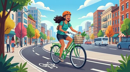 Fototapeta premium Cyclist Commuting in City with Helmet, Eco Friendly Transportation made by AI generative