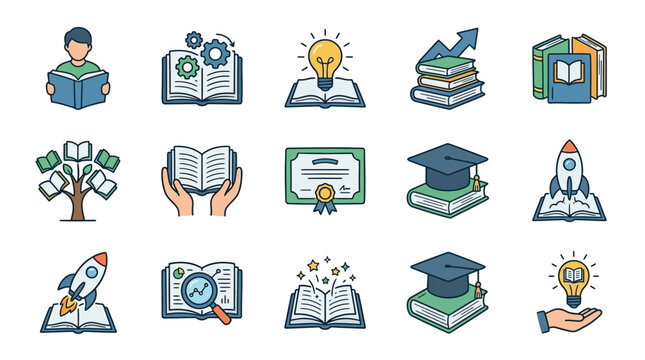 Education icons with books and graduation.